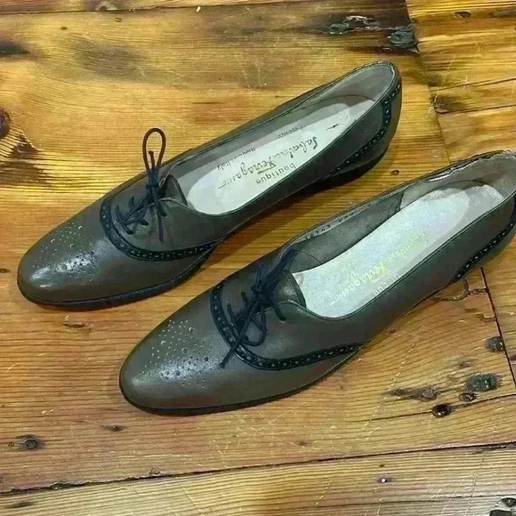 Salvatore Ferragamo brown and black Two Tone Oxford Lace Up Shoes Size 9 - Picture 2 of 10
